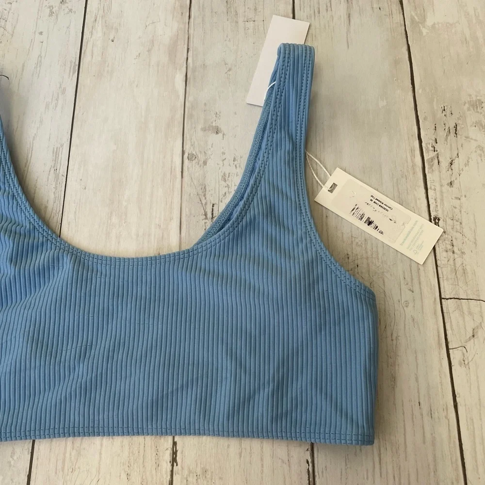 Frankies Bikinis women Connor Ribbed M Bikini Top sky blue full coverage sliming